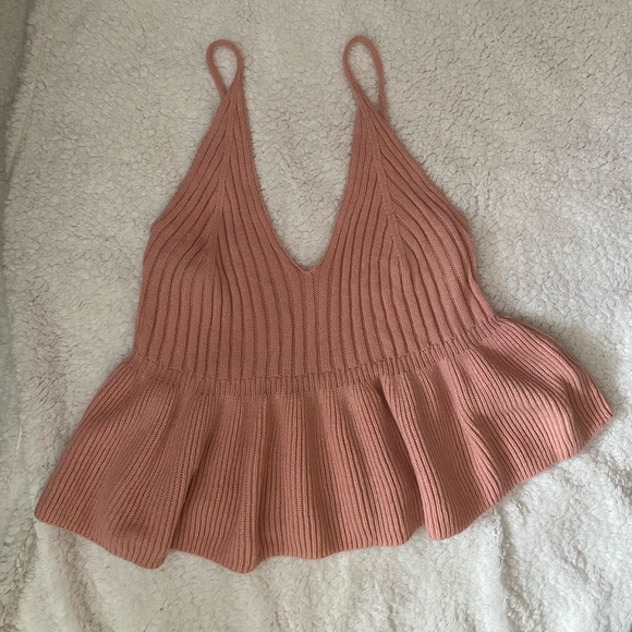 Shein curve Sweater knit Flared ribbed-knit top dusty roses, size 2XL - Picture 4 of 10